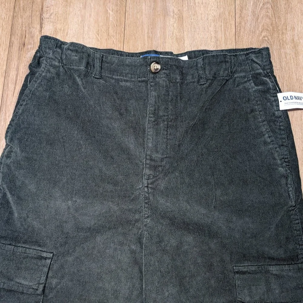 NWT Old Navy Cargo Pants Corduroy Green Baggy Wide Leg Boys Sz 18